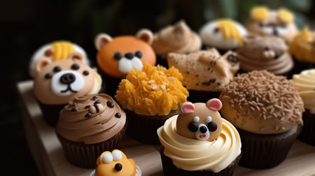Sculpted Cupcakes, Cookies, and Ice Cream in Charming Animal Shapes. Generative AIの素材