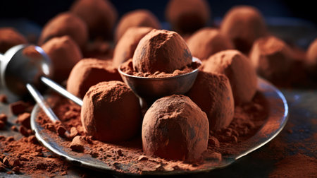 Taste of Elegance. Dark Chocolate Truffles, a Symphony of Richness and Flavor. Generative AIの素材