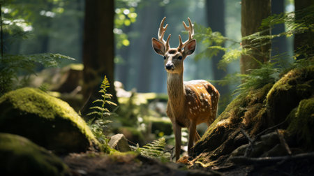 The Ethereal Elegance of Deer, Captured in Graceful Movements and Poignant Stills Among Nature's Canopy. Generative AIの素材