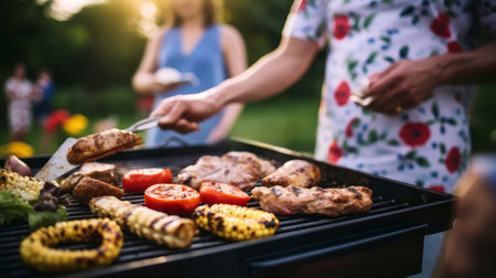 Flames of Togetherness. Celebrating Family Moments at a Garden Grill. Generative AIの素材