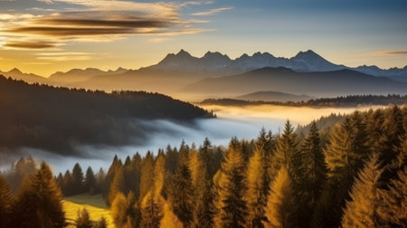 The Early Rays of the Rising Sun Bathe Autumnal Mountains in Warmthの素材