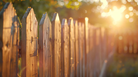 Wooden Fence in Golden Sunset Lightの素材