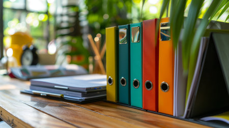 Office Desk with Clock, Files, and Plantsの素材