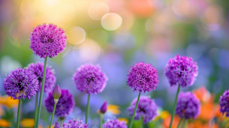 Vibrant purple flowers with soft bokeh backgroundの素材