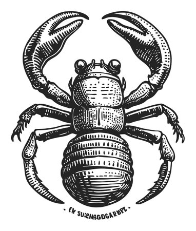 Explore this detailed vector drawing of a classic crab, perfect for aquatic themes. Ideal for illustrations, prints, and marine-inspired designs.のイラスト素材