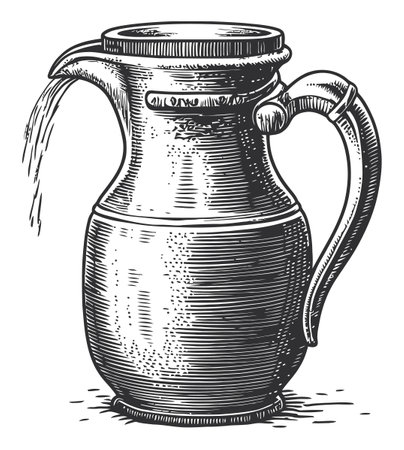 This detailed vintage style vector illustration features a classic jug, perfect for creative projects. Ideal for print, web, or decorative purposes.のイラスト素材