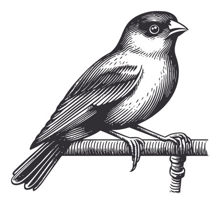 Discover a vintage-style vector drawing of a bird perched gracefully on a branch. This detailed illustration showcases elegant lines and intricate features, ideal for nature themes.のイラスト素材