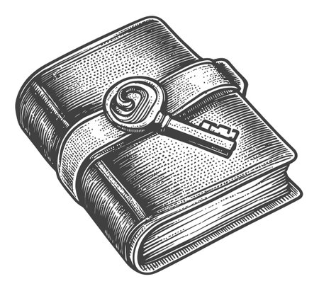 This vector illustration features a vintage book wrapped with a key, symbolizing knowledge and mystery. Ideal for creative projects in literature and education.のイラスト素材