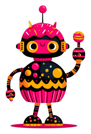 Whimsical doodle illustration of a playful robot character, featuring bold colors and unique design elements, perfect for children's art and modern creativity.のイラスト素材