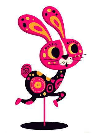 Explore a vibrant and playful modern doodle illustration of a rabbit in motion. This cheerful artwork showcases bold colors and whimsical patterns, perfect for creative projects.のイラスト素材