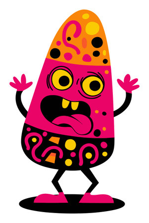 Discover a vibrant and playful cartoon character illustration. This modern doodle captures a funny expression, perfect for creative projects and designs.のイラスト素材