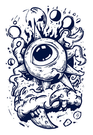 Discover this captivating hand-drawn modern illustration featuring a central eye amidst dynamic and vibrant elements, combining creativity and artistic expression.のイラスト素材