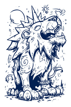 This modern hand-drawn illustration features a vibrant and whimsical lion, showcasing creative artistic elements. Perfect for decorative uses or graphic designs.のイラスト素材