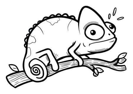 This playful chameleon illustration captures the charm of nature with its cute design, featuring a whimsical character perched on a branch. Perfect for creative projects!のイラスト素材