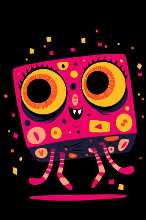 This vibrant cartoon character features big expressive eyes and a playful design. With a cheerful smile and dynamic movement, it's perfect for kids' themes.のイラスト素材