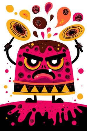 This vibrant cartoon features an angry character with cymbals, showcasing a playful and colorful design. Ideal for creative projects needing comic energy and fun.のイラスト素材
