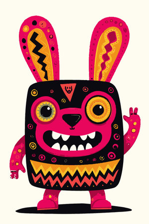 This vibrant cartoon character features oversized ears and a cheerful expression, designed to evoke joy and creativity. Perfect for children's themes.のイラスト素材