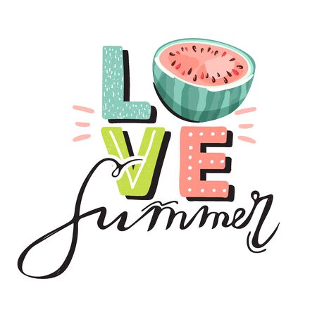 Sweet watermelon and trendy lettering. Summer vibes. Stylish typography slogan designのイラスト素材