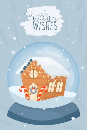 Christmas and Happy New Year illustration. Snow globe with Christmas house. Christmas souvenir. Vector illustration.のイラスト素材