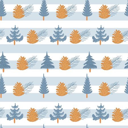Seamless Christmas pattern.Christmas fir-tree, pinecones and spruce twigs. Vector illustration for textile, postcard, wrapping paper, poster, background, cover, t-shirt.のイラスト素材