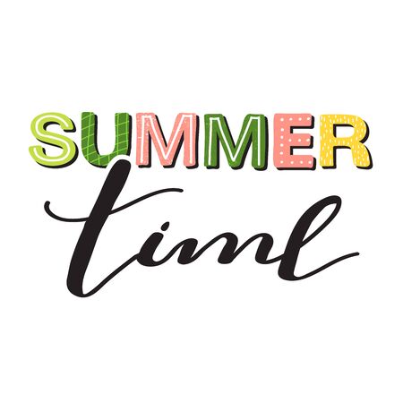Stylish typography slogan design "Summer time" sign. Summer vibes. Design for t shirts, stickers, posters, cards etc. Vector illustration on white background.のイラスト素材