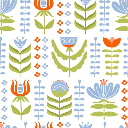 Easter seamless pattern with various flowers and leaves. Texture for textile, postcard, wrapping paper, packaging etc. Vector illustration.のイラスト素材