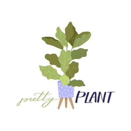 Cute houseplant growing in pot with creative typography. Print with pretty plant inspirational text message. Vector illustration can be used for greeting cards, invitations, sticker, t shirt etc.のイラスト素材