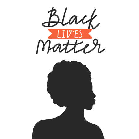 Black lives matter concept design. Afro-american silhouette of woman with protesting typography composition. Fighting for equality. Vector social poster, banner etc.のイラスト素材