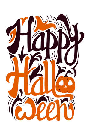 Halloween vector illustration. Poster with pumpkin and lettering. Hand drawn lettering poster. Vector Illustration. Trick or Treat Concept.のイラスト素材