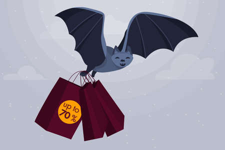 Sale vector illustration. Halloween Sale vector banner with bat and sale bags. Vector Illustration....