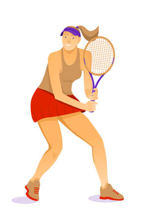 Illustration with woman tennis player on white background. Healthy lifestyle concept. Vector flat art.のイラスト素材