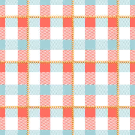 Checkered seamless pattern with golden chain. Fashion print for textile, scarf, plaid, wrapping...