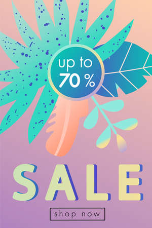 SUMMER SALE banner typography design. Creative lettering and leaves for seasonal sales. Vector illustration.のイラスト素材