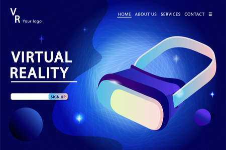 Virtual reality glasses on a Technology abstract Background. Landing page template. Vector illustration in modern flat style.のイラスト素材