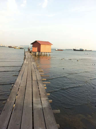 House at the seaside with bridgeの素材