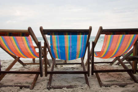 Canvas Bed on the Beachの写真素材