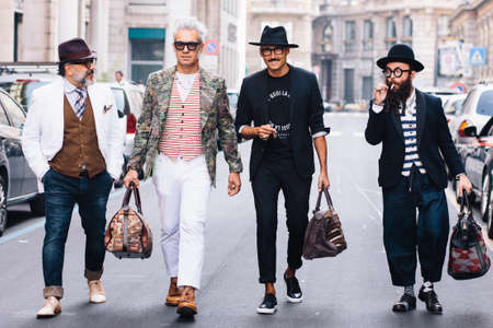 MILAN, ITALY - SEPTEMBER 21: Man before Salvatore Ferragamo fashion shows at Milan Fashion Week 2014のeditorial素材