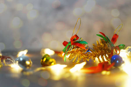Christmas themed wallpaper with wooden table background.