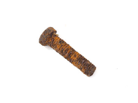 Close up photo of rusty isolate screw with white backgroundの写真素材