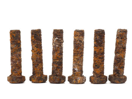 Close up photo of rusty isolate screw with white background