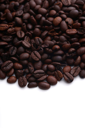 Dark coffee beans image on white background