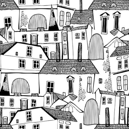 seamless pattern black and white illustration design of Old Town Tallinnのイラスト素材