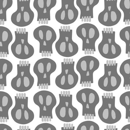Seamless vector grey pattern of skulls with teeth in lines on white backgroundのイラスト素材