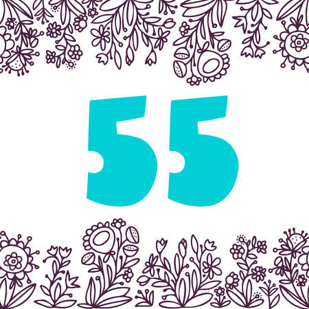 Seamless vector design number 55 card with floral ornament frame on whiteのイラスト素材