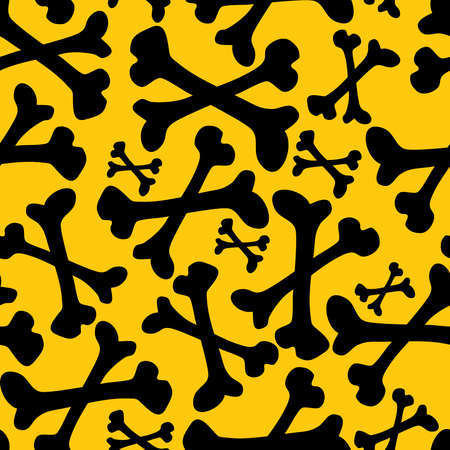 Seamless colorful vector pattern of black bones on yellow background