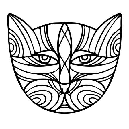 Isolated black and white vector illustration design of a lined abstract catのイラスト素材