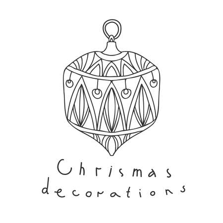 Black and white isolated vector illustration of lined Christmas decorationのイラスト素材