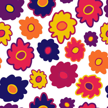 Seamless vector pattern of ornamental lined abstract flowers on white backgroundのイラスト素材