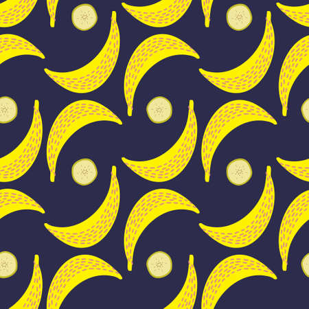 Modern seamless vector pattern abstract silhouettes of flat yellow bananas on blueのイラスト素材