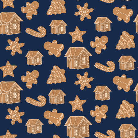 Seamless vector colorful pattern illustration of traditional ginger bread figuresのイラスト素材